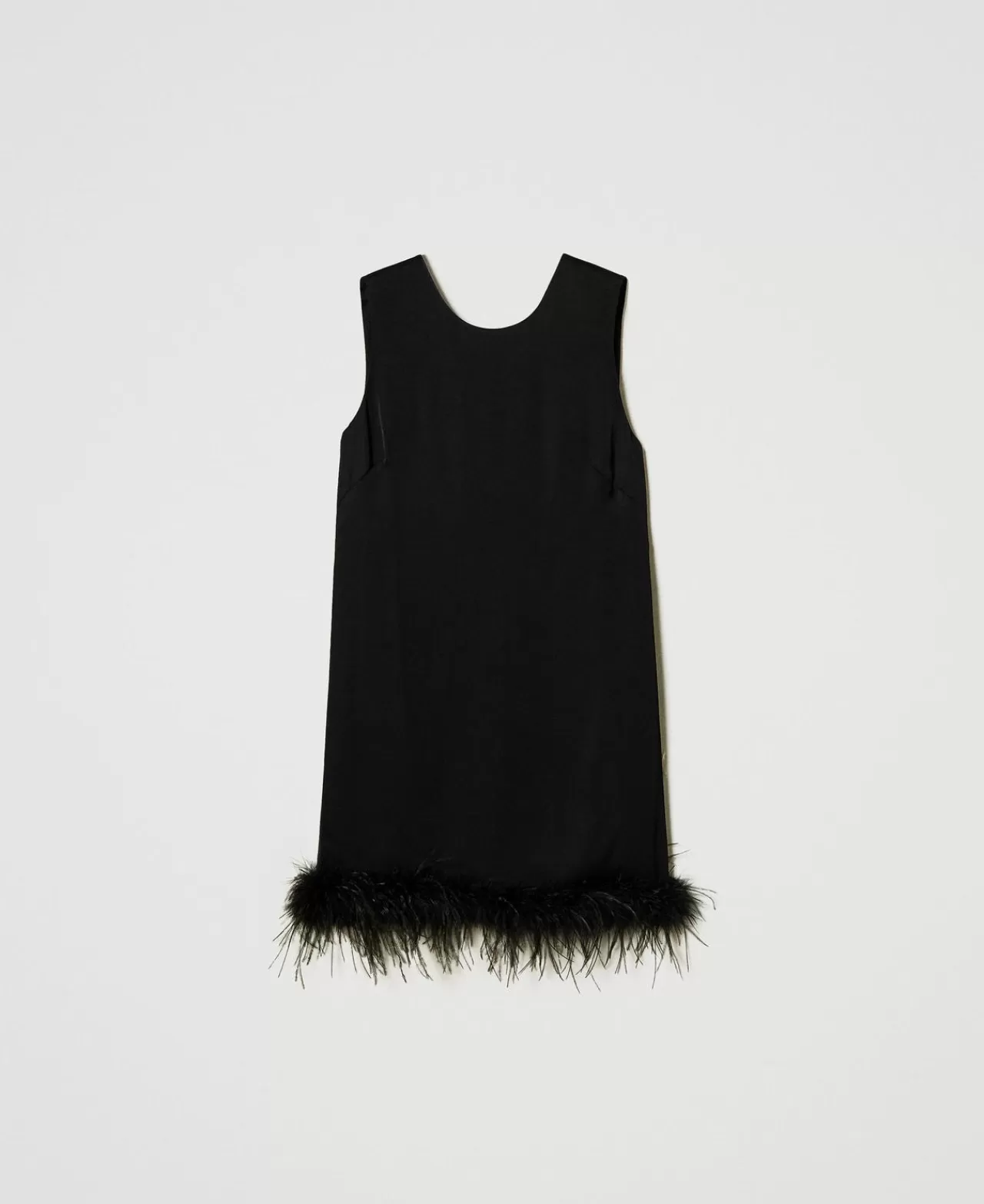 Vestiti Da Cerimonia | Vestiti Eleganti | TWINSET Milano Abito Corto Smanicato In Raso Con Piume Nero