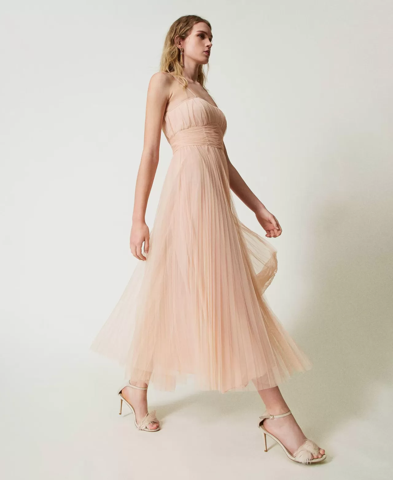 Vestiti Da Cerimonia | Vestiti Eleganti | TWINSET Milano Abito Longuette In Tulle Plissé Light Nude