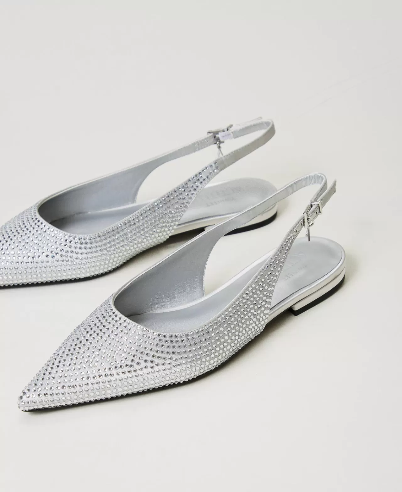 Ballerine E Mocassini | Scarpe Basse | TWINSET Milano Ballerine Sling Back Con Strass Grigio Fumè