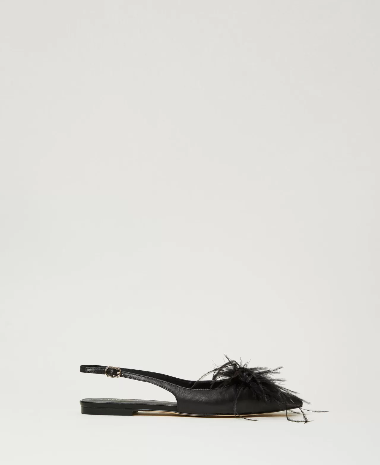 Ballerine E Mocassini | Scarpe Basse | TWINSET Milano Ballerine Sling Back In Pelle Con Piume Nero