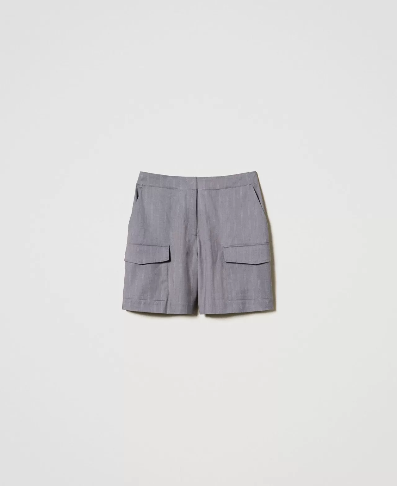 Shorts | TWINSET Milano Bermuda Gessati Con Tasche Grigio Melange Gessato Neve