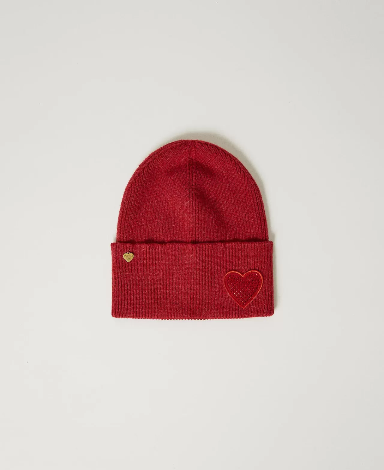 Cappelli | TWINSET Milano Berretto In Maglia Con Patch A Cuore Rosso Veneziano