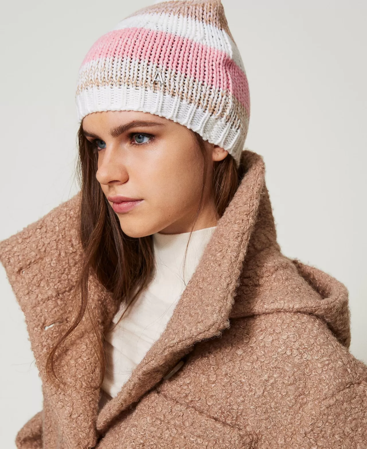 Cappelli | TWINSET Milano Berretto In Maglia Jacquard Multicolor Rosa "Crystal Pink" / Marrone "Cinnamon" / White