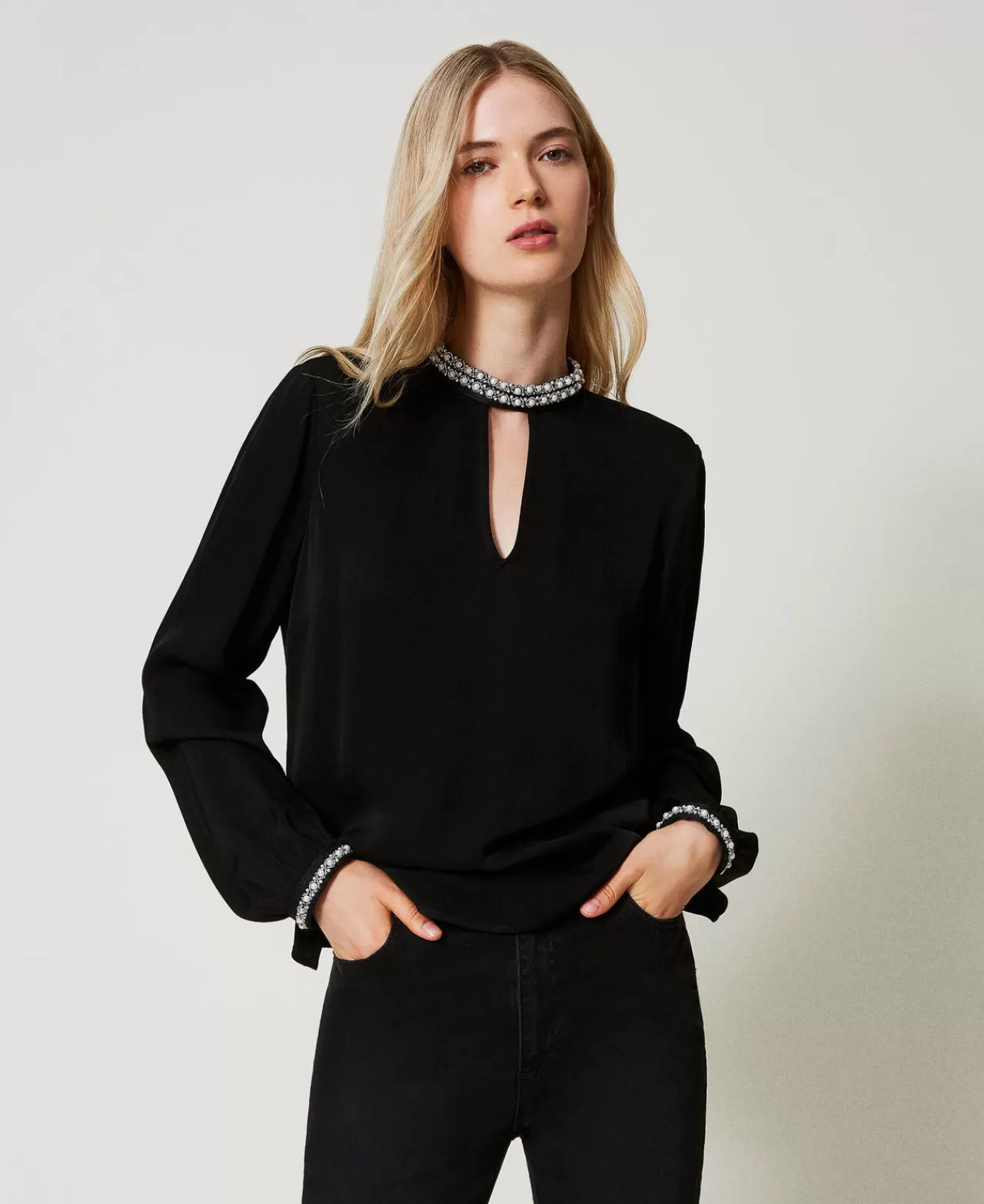 Bluse E Camicie | TWINSET Milano Blusa In Crêpe Con Ricami Nero