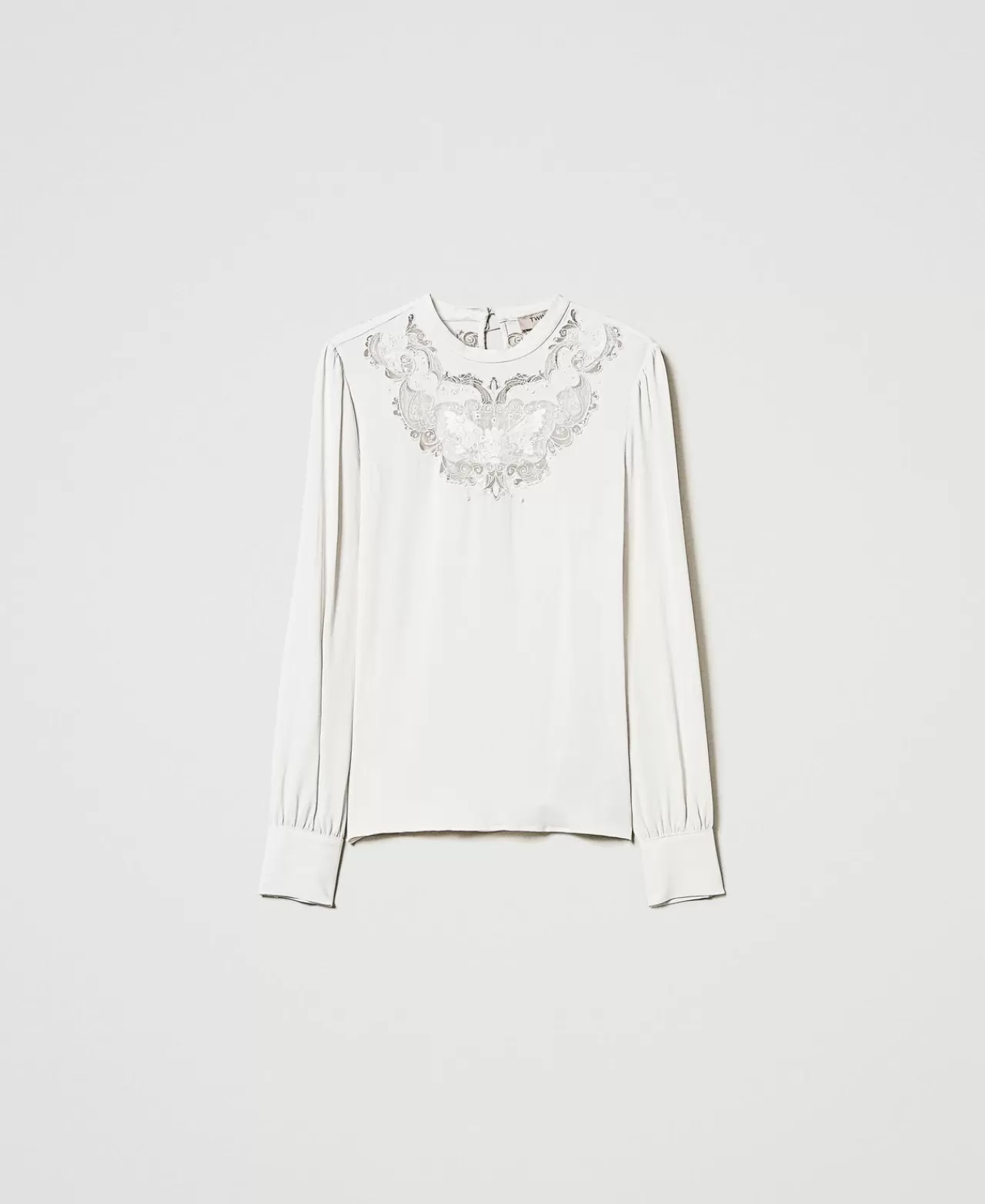 Bluse E Camicie | TWINSET Milano Blusa In Crêpe Con Ricamo Floreale Bianco "White Cream"