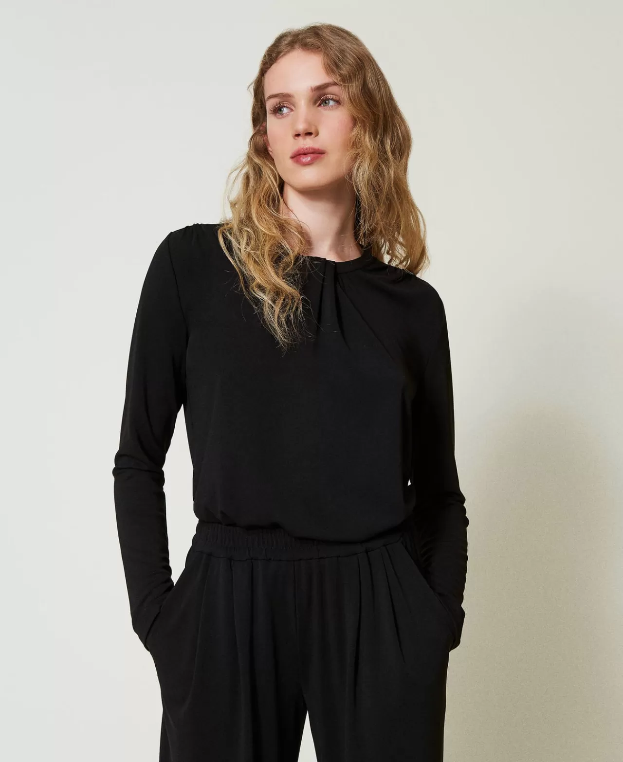 Bluse E Camicie | TWINSET Milano Blusa In Jersey Crêpe Con Drappeggio Nero