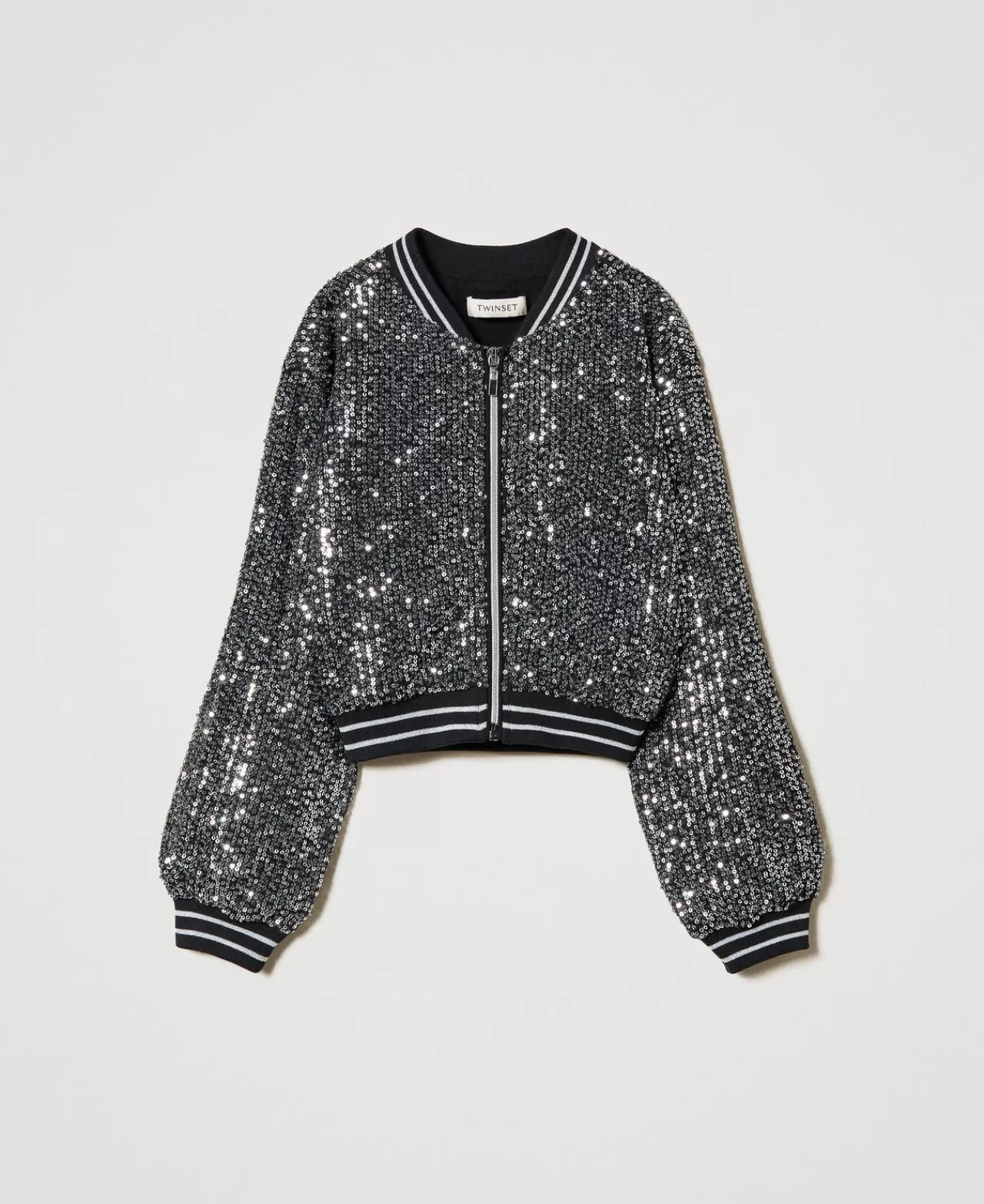 Giacche E Capispalla | TWINSET Milano Bomber In Full Paillettes Canna Di Fucile Metallizzato