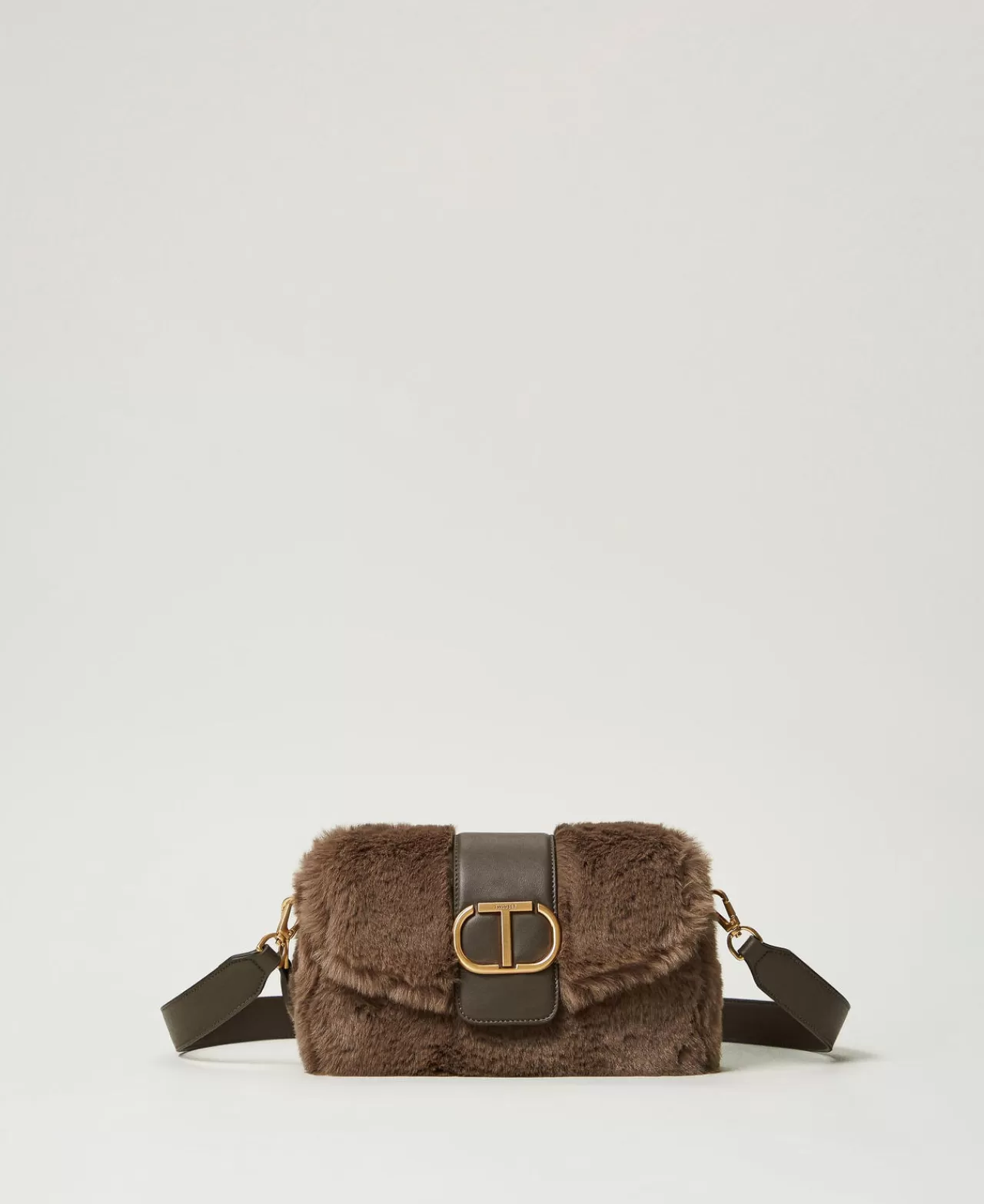 Borse A Mano | Borse A Spalla | TWINSET Milano Borsa A Tracolla 'Amie' Media In Faux Fur Dark Taupe