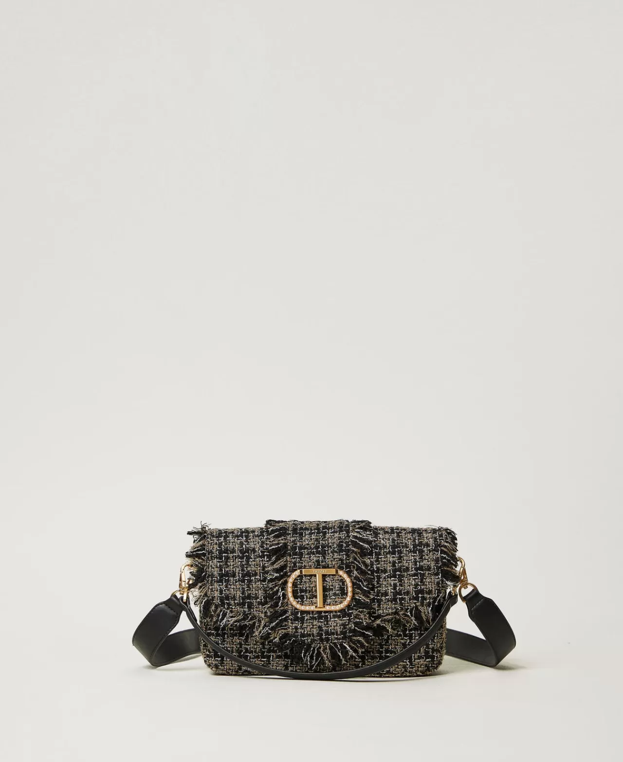 Borse A Mano | Borse A Spalla | TWINSET Milano Borsa A Tracolla 'Amie' Media In Tweed Nero