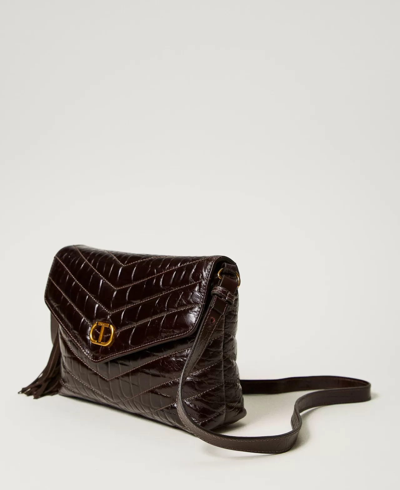 Borse A Spalla | Borse A Tracolla | TWINSET Milano Borsa A Tracolla 'Dreamy' Media In Pelle Stampa Cocco Marrone Fondente