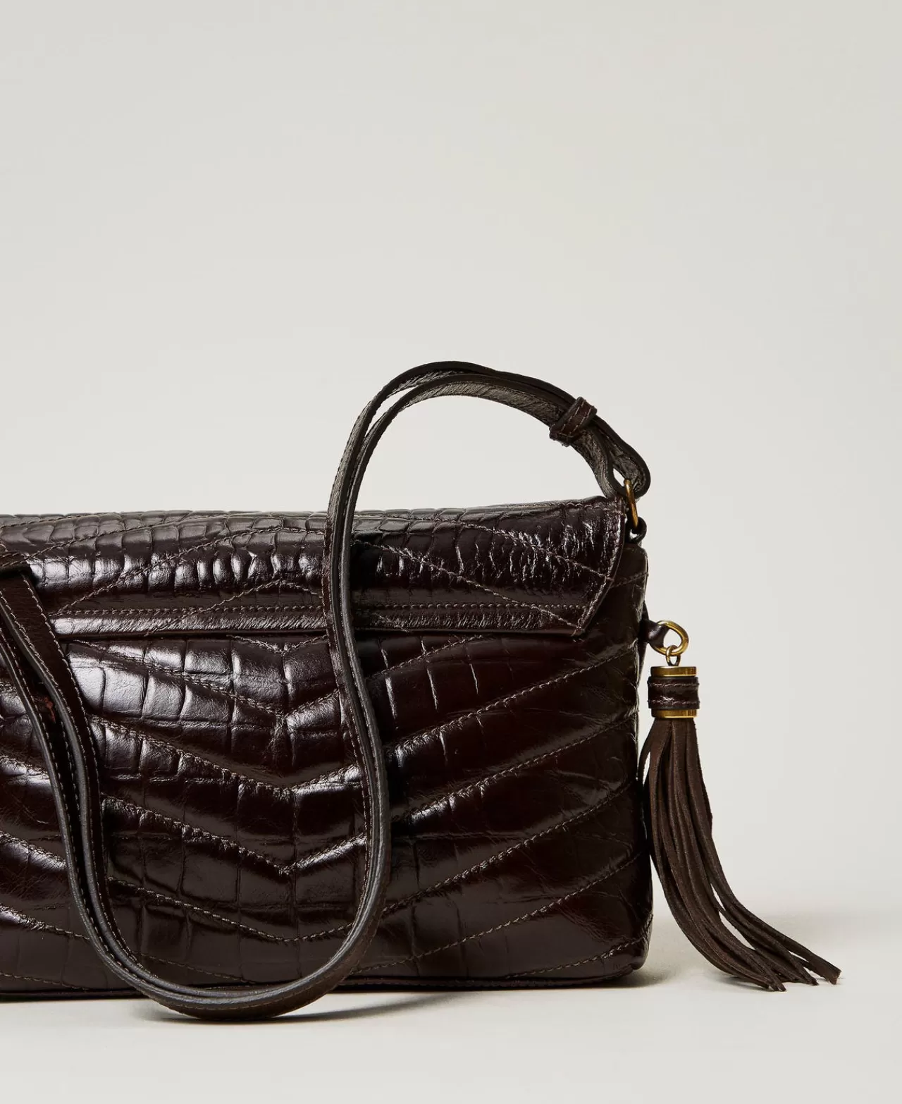 Borse A Spalla | Borse A Tracolla | TWINSET Milano Borsa A Tracolla 'Dreamy' Media In Pelle Stampa Cocco Marrone Fondente