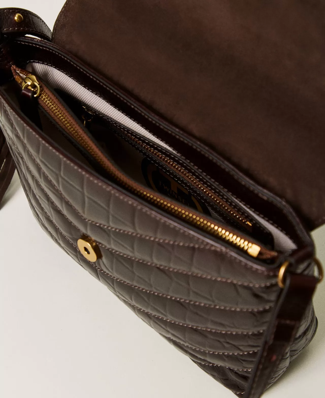 Borse A Spalla | Borse A Tracolla | TWINSET Milano Borsa A Tracolla 'Dreamy' Media In Pelle Stampa Cocco Marrone Fondente