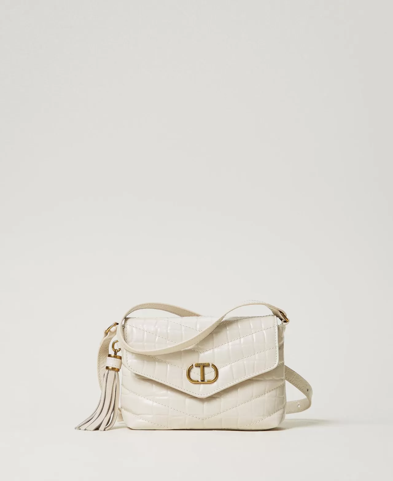 Mini Borse | Borse A Spalla | TWINSET Milano Borsa A Tracolla 'Dreamy' Piccola In Pelle Stampa Cocco Bianco "White Cream"