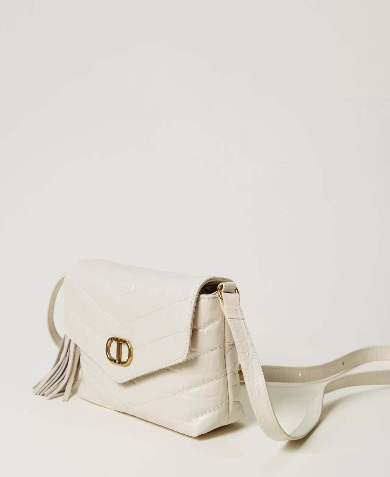 Mini Borse | Borse A Spalla | TWINSET Milano Borsa A Tracolla 'Dreamy' Piccola In Pelle Stampa Cocco Bianco "White Cream"