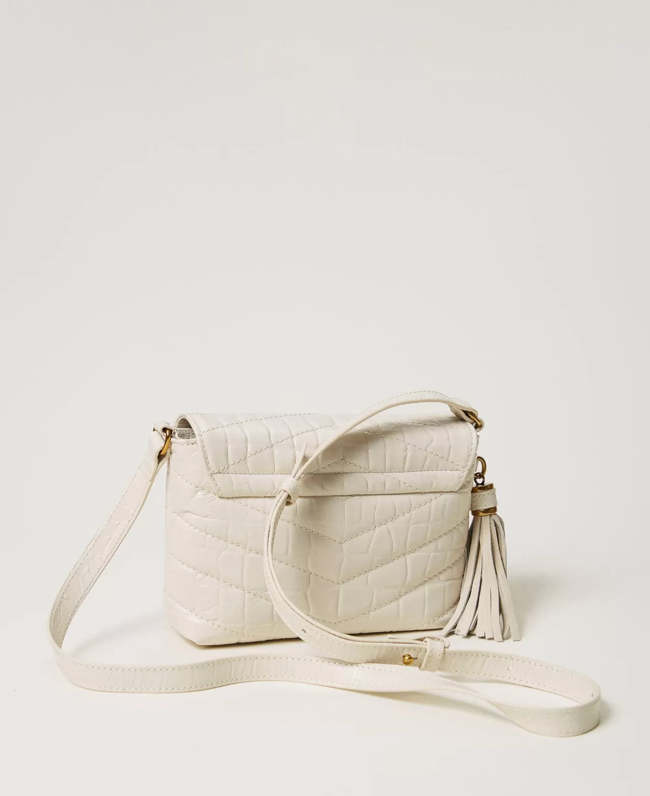 Mini Borse | Borse A Spalla | TWINSET Milano Borsa A Tracolla 'Dreamy' Piccola In Pelle Stampa Cocco Bianco "White Cream"