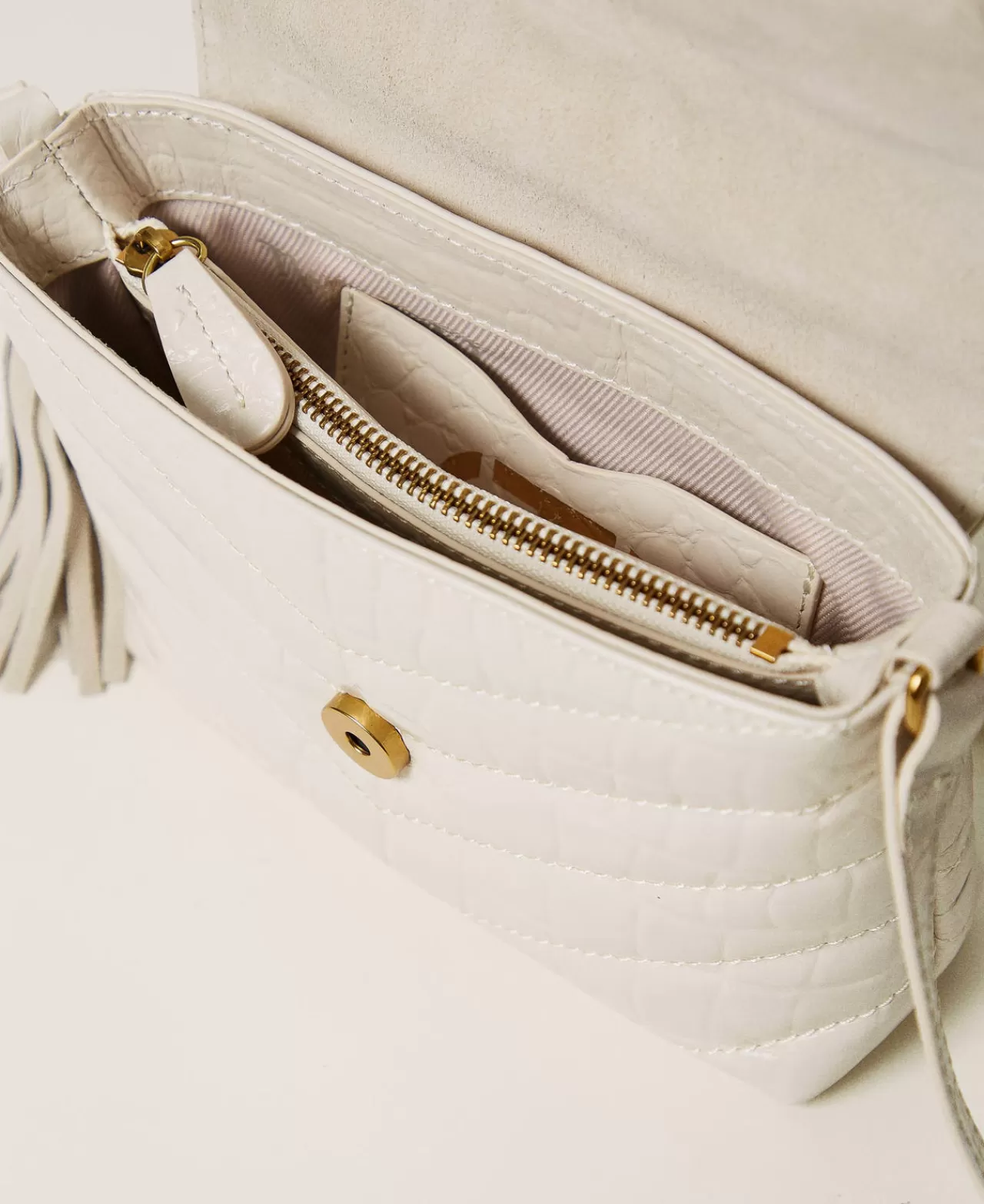 Mini Borse | Borse A Spalla | TWINSET Milano Borsa A Tracolla 'Dreamy' Piccola In Pelle Stampa Cocco Bianco "White Cream"
