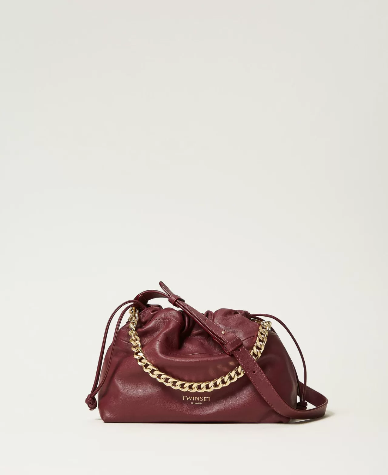 Borse A Mano | Borse A Spalla | TWINSET Milano Borsa A Tracolla In Pelle Con Coulisse Bordeaux