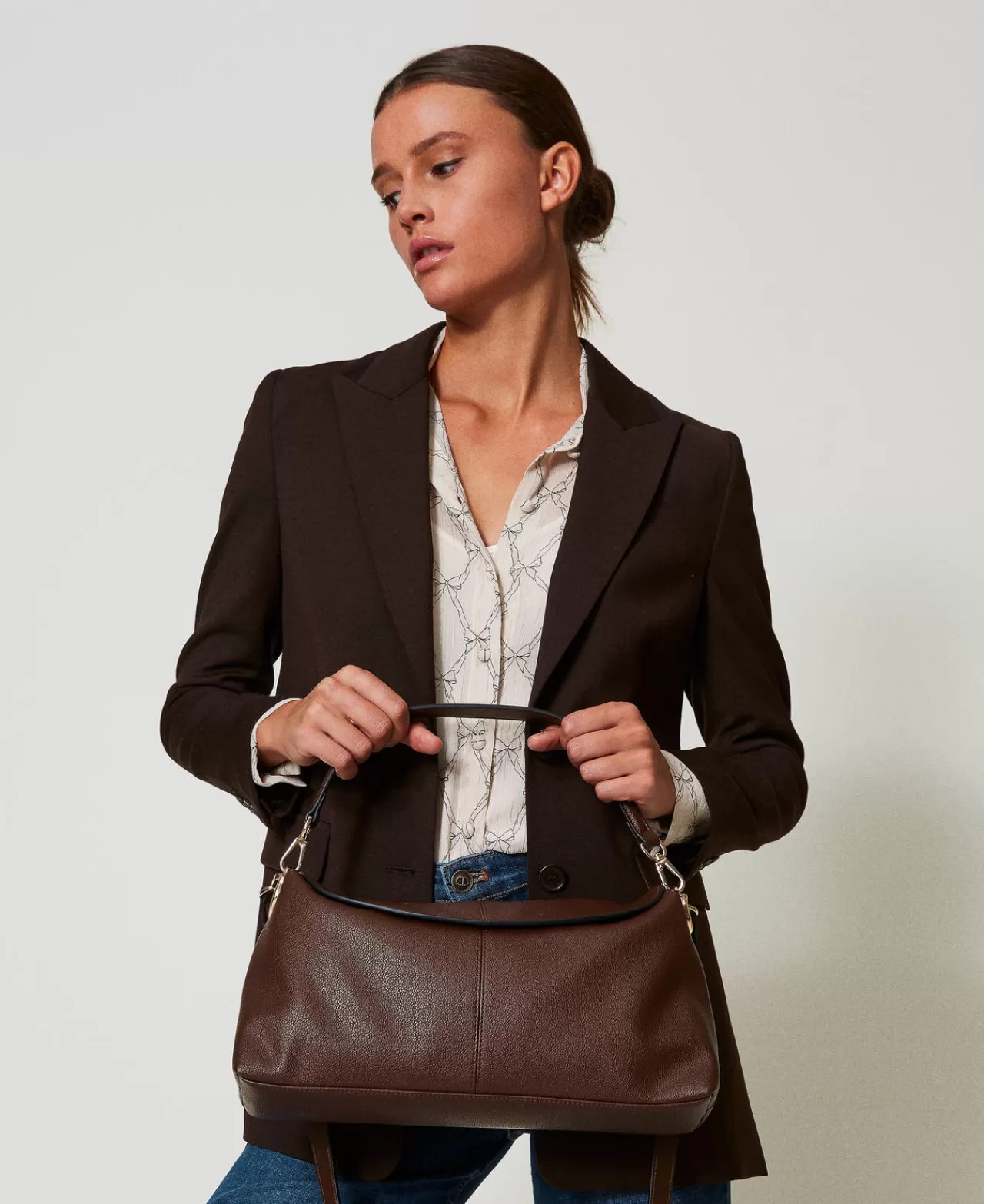 Borse A Mano | Borse A Spalla | TWINSET Milano Borsa A Tracolla 'Taylor' Con Oval T Coffee Chocolate