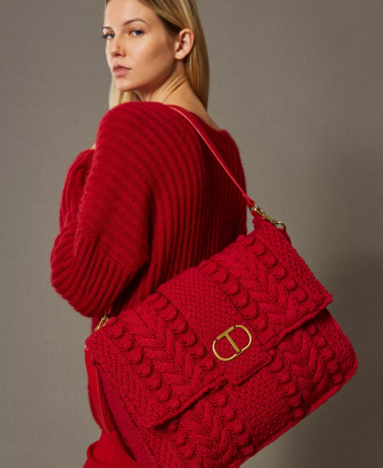 Borse A Mano | Borse A Spalla | TWINSET Milano Borsa A Tracolla Tricot 'Emma' Rosso Veneziano