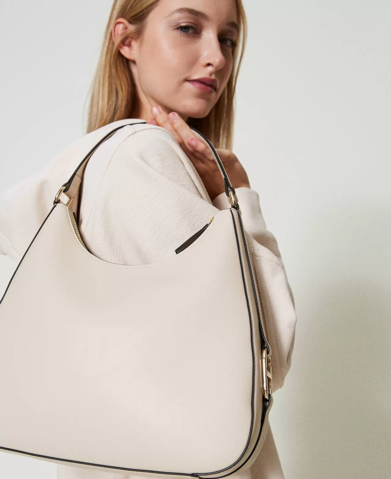 Borse Hobo | Borse A Mano | TWINSET Milano Borsa Hobo Con Fibbia Oval T Bianco "Old White"