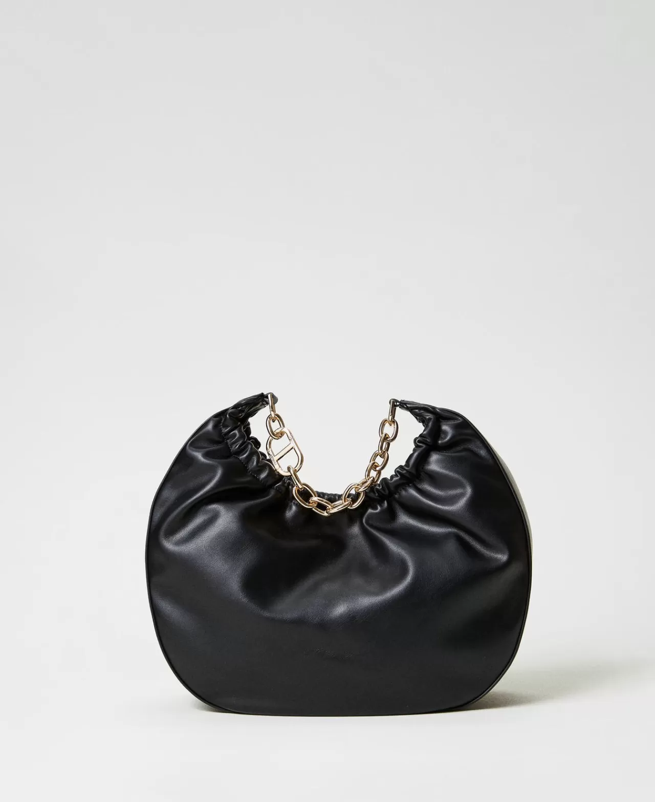 Borse Hobo | Borse A Mano | TWINSET Milano Borsa Hobo ‘Croissant’ Con Arricciatura E Oval T Nero