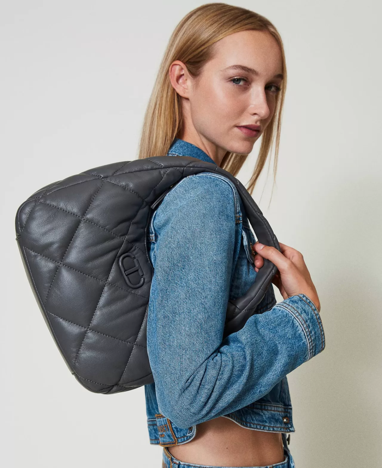 Borse Hobo | Borse A Mano | TWINSET Milano Borsa Hobo Media Quilted Imbottita Grey Stone