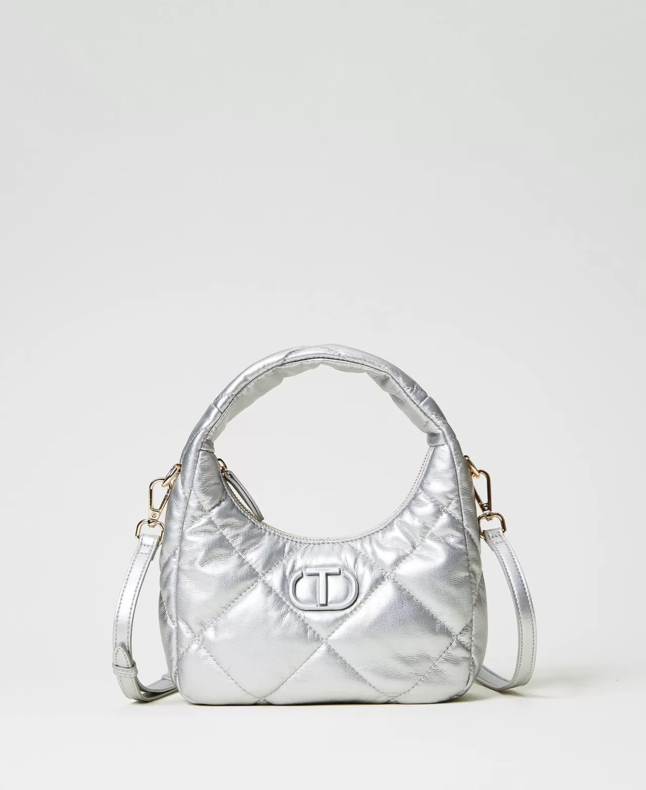 Mini Borse | Borse Hobo | TWINSET Milano Borsa Hobo Piccola Quilted Imbottita Silver