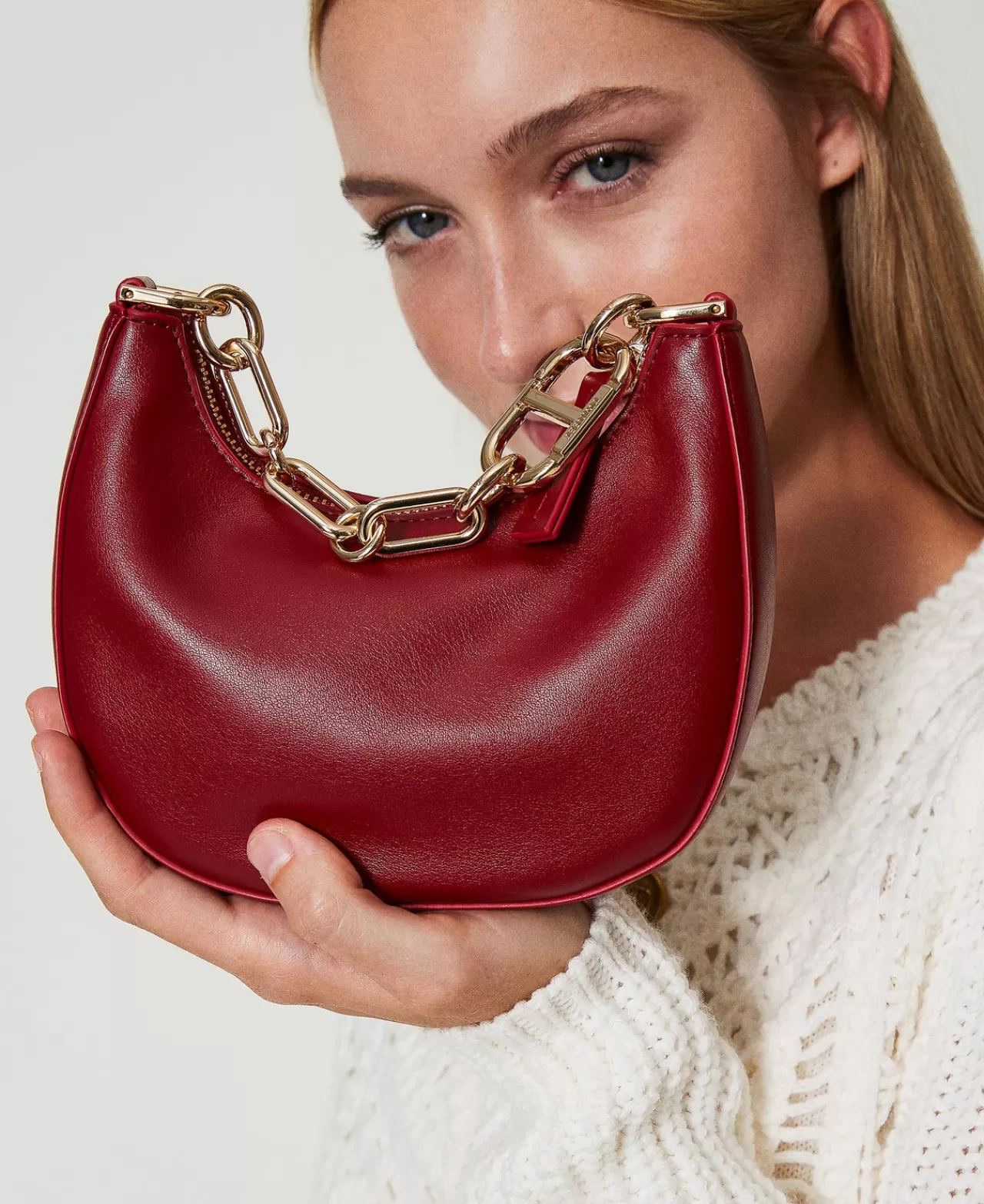 Mini Borse | Borse Hobo | TWINSET Milano Borsa ‘Mini Croissant’ Con Chiusura Oval T Rosso Pompeiano