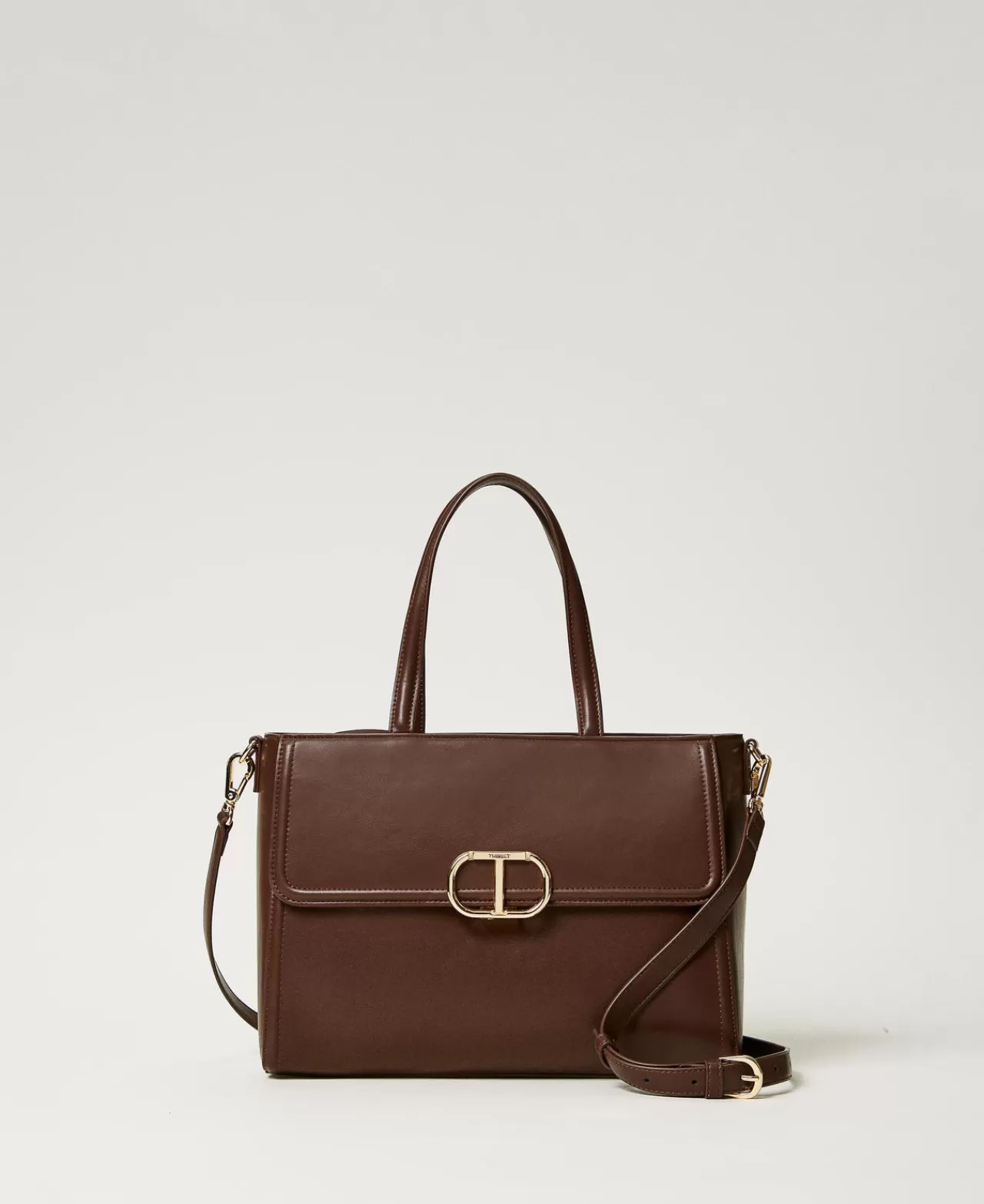 Borse Shopping | Borse A Mano | TWINSET Milano Borsa Shopper ‘Brera’ Con Apertura Oval T Coffee Chocolate