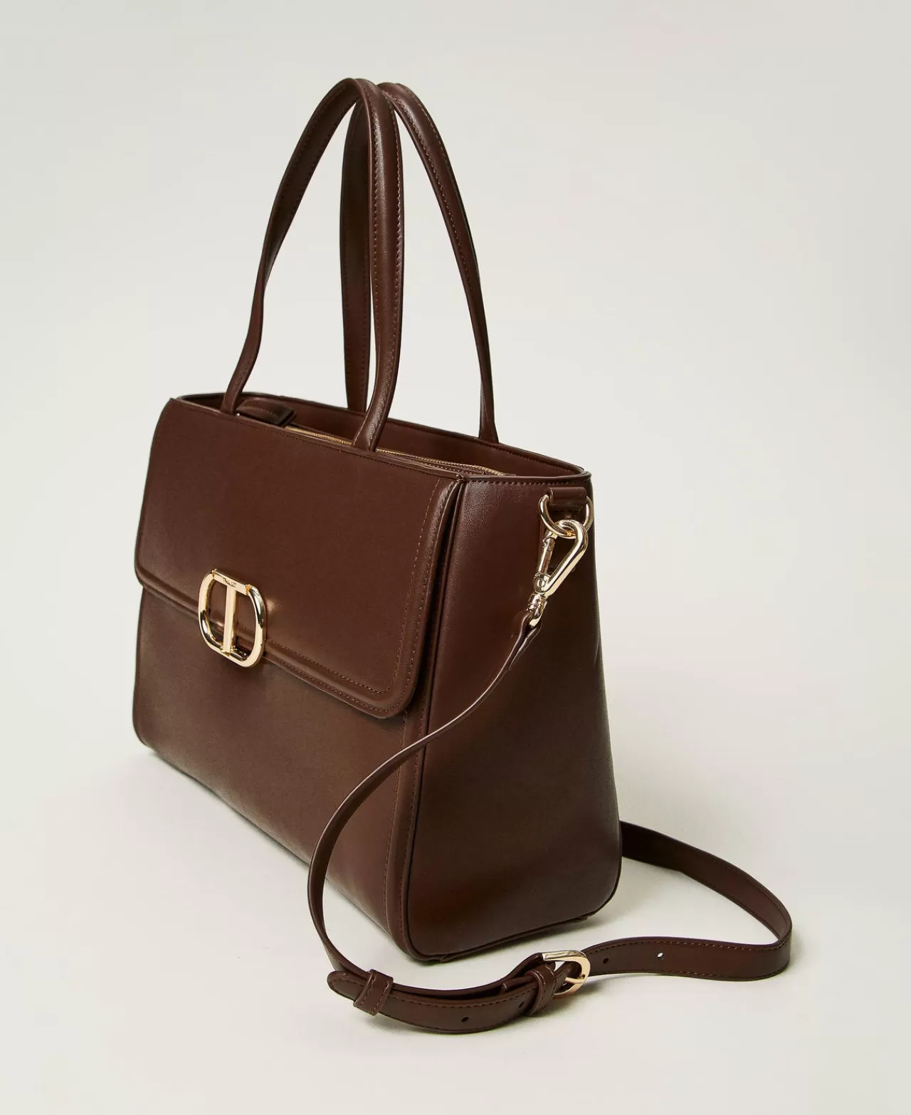 Borse Shopping | Borse A Mano | TWINSET Milano Borsa Shopper ‘Brera’ Con Apertura Oval T Coffee Chocolate