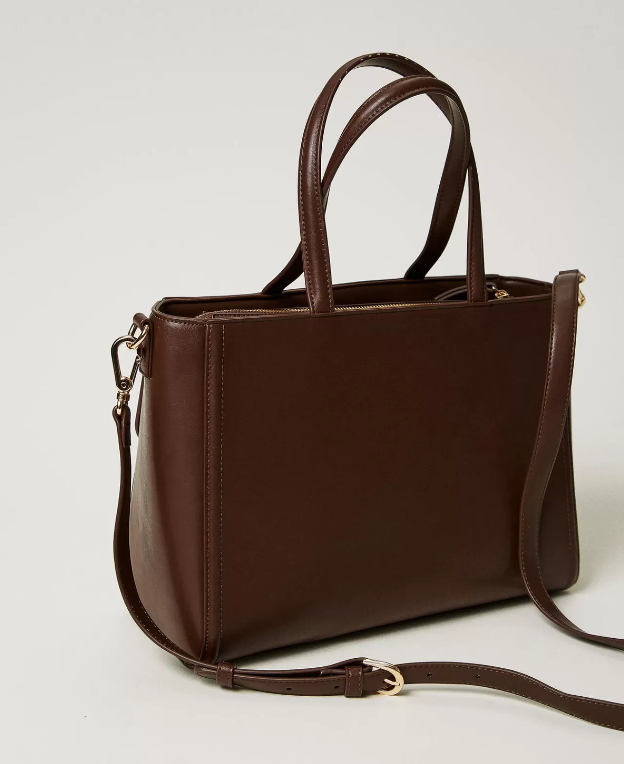 Borse Shopping | Borse A Mano | TWINSET Milano Borsa Shopper ‘Brera’ Con Apertura Oval T Coffee Chocolate
