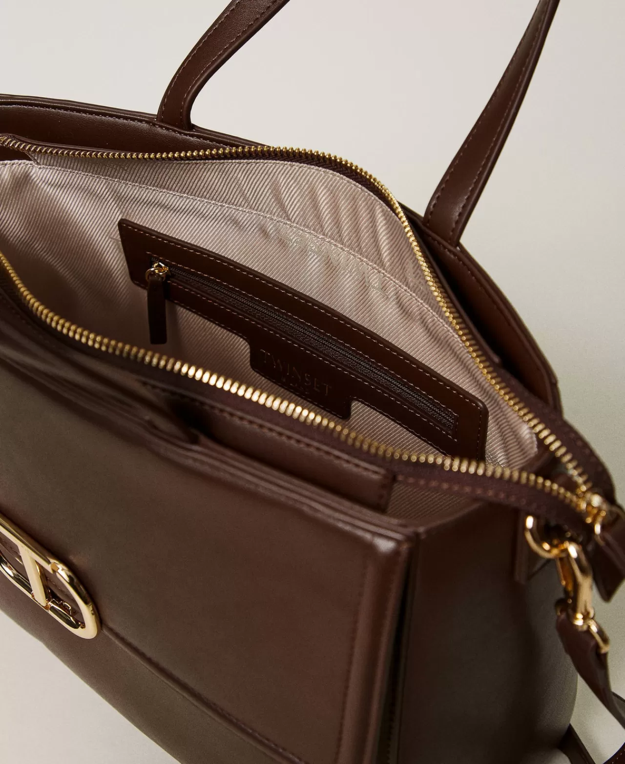 Borse Shopping | Borse A Mano | TWINSET Milano Borsa Shopper ‘Brera’ Con Apertura Oval T Coffee Chocolate