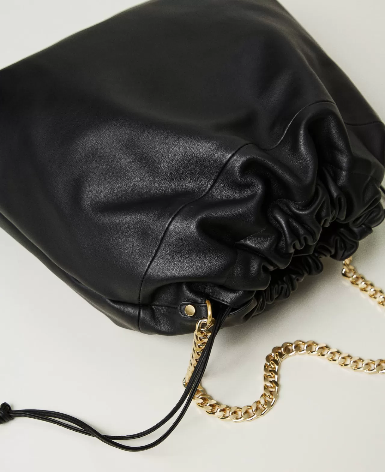 Borse Shopping | Borse A Mano | TWINSET Milano Borsa Shopper Grande In Pelle Con Coulisse Nero