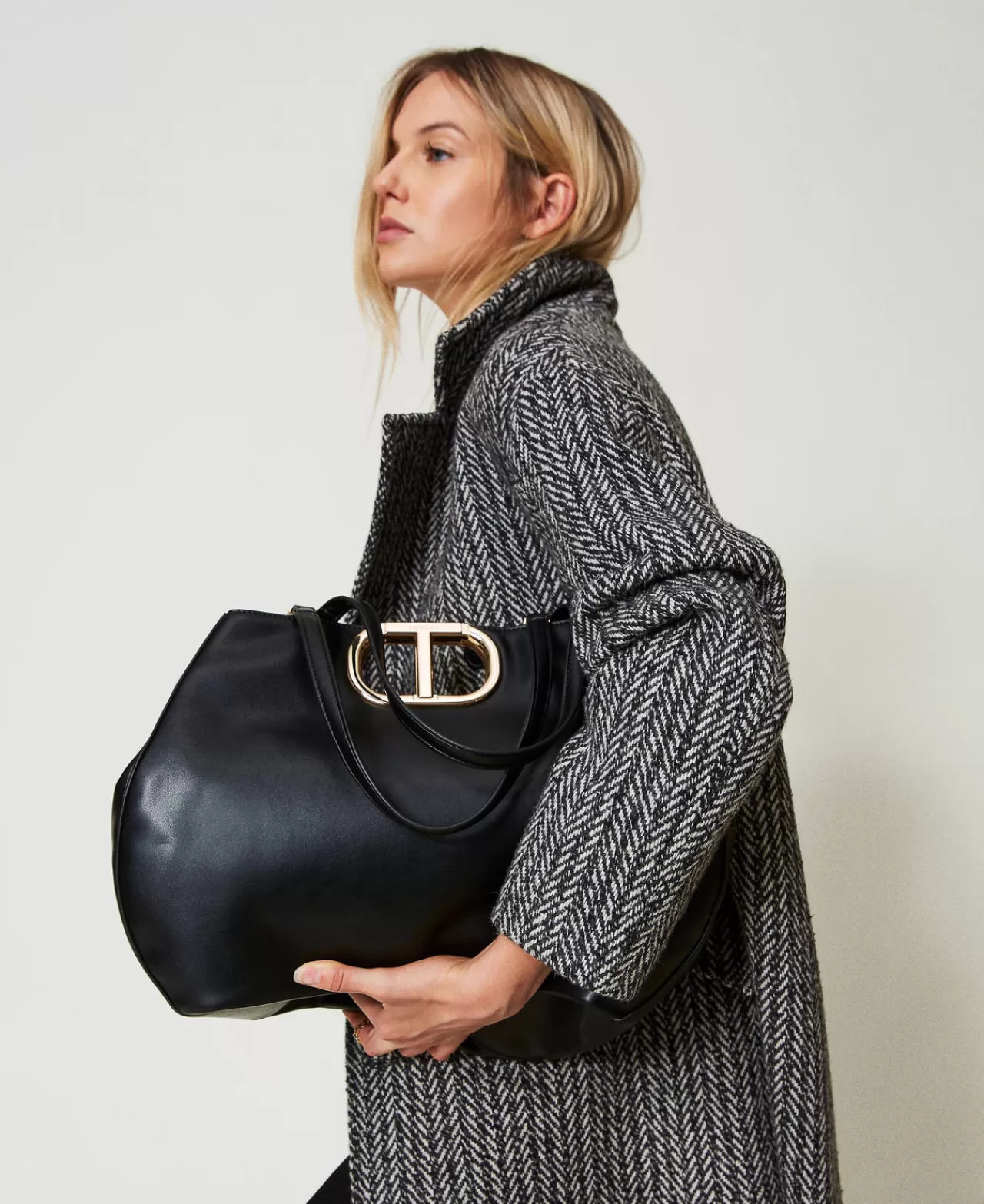 Borse Shopping | Borse A Mano | TWINSET Milano Borsa Shopper 'Lila' Con Manico Oval T Nero
