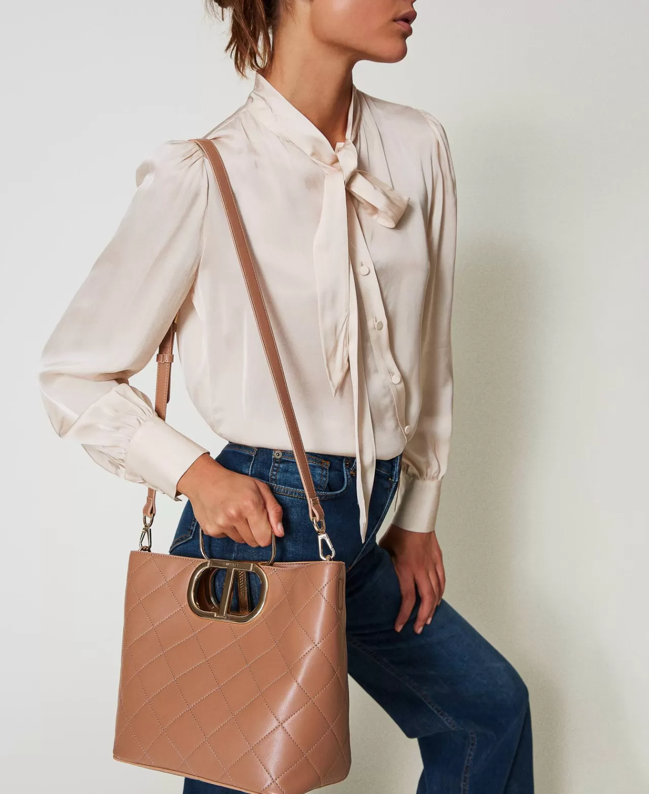 Borse Shopping | Borse A Mano | TWINSET Milano Borsa Shopper 'Lila' Trapuntata Con Manico Oval T Chocolate Malt