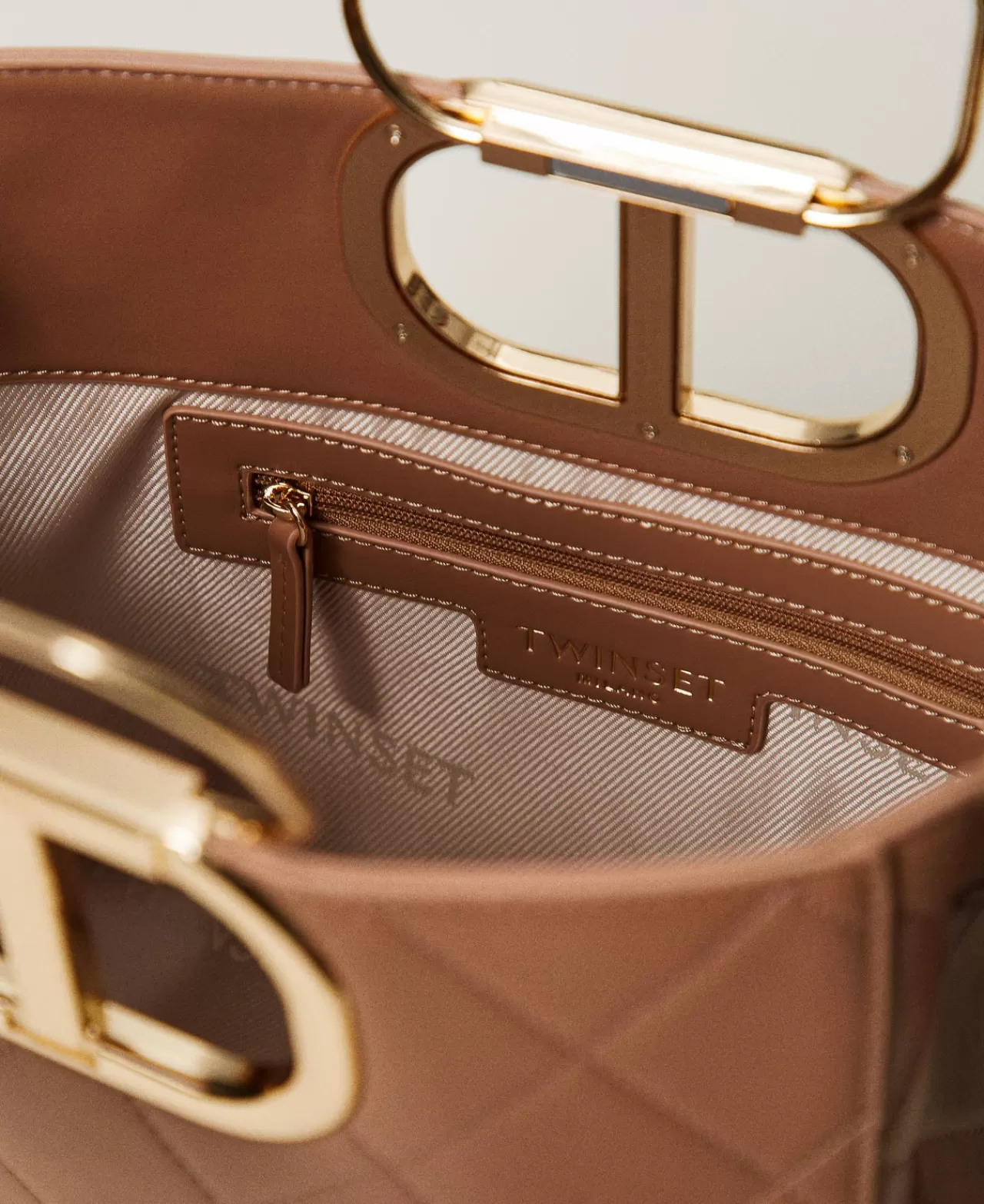 Borse Shopping | Borse A Mano | TWINSET Milano Borsa Shopper 'Lila' Trapuntata Con Manico Oval T Chocolate Malt