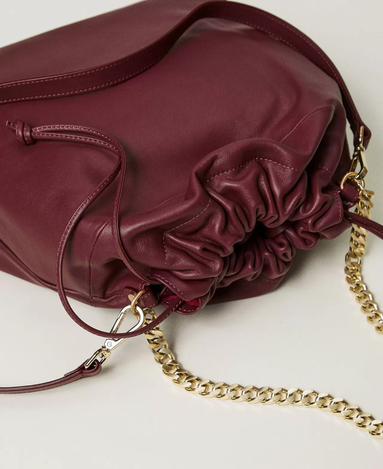Borse Shopping | Borse A Mano | TWINSET Milano Borsa Shopper Media In Pelle Con Coulisse Bordeaux