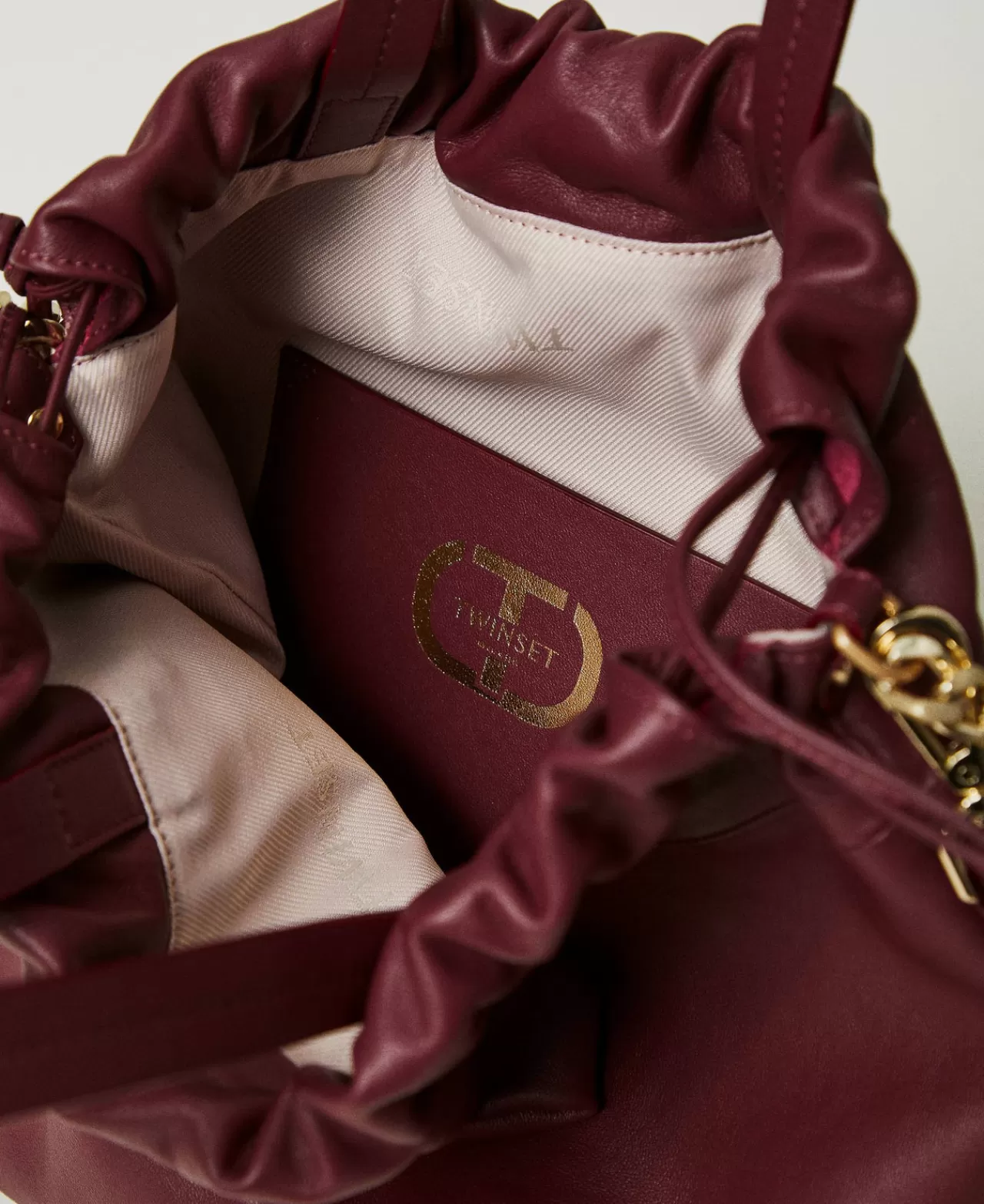 Borse Shopping | Borse A Mano | TWINSET Milano Borsa Shopper Media In Pelle Con Coulisse Bordeaux