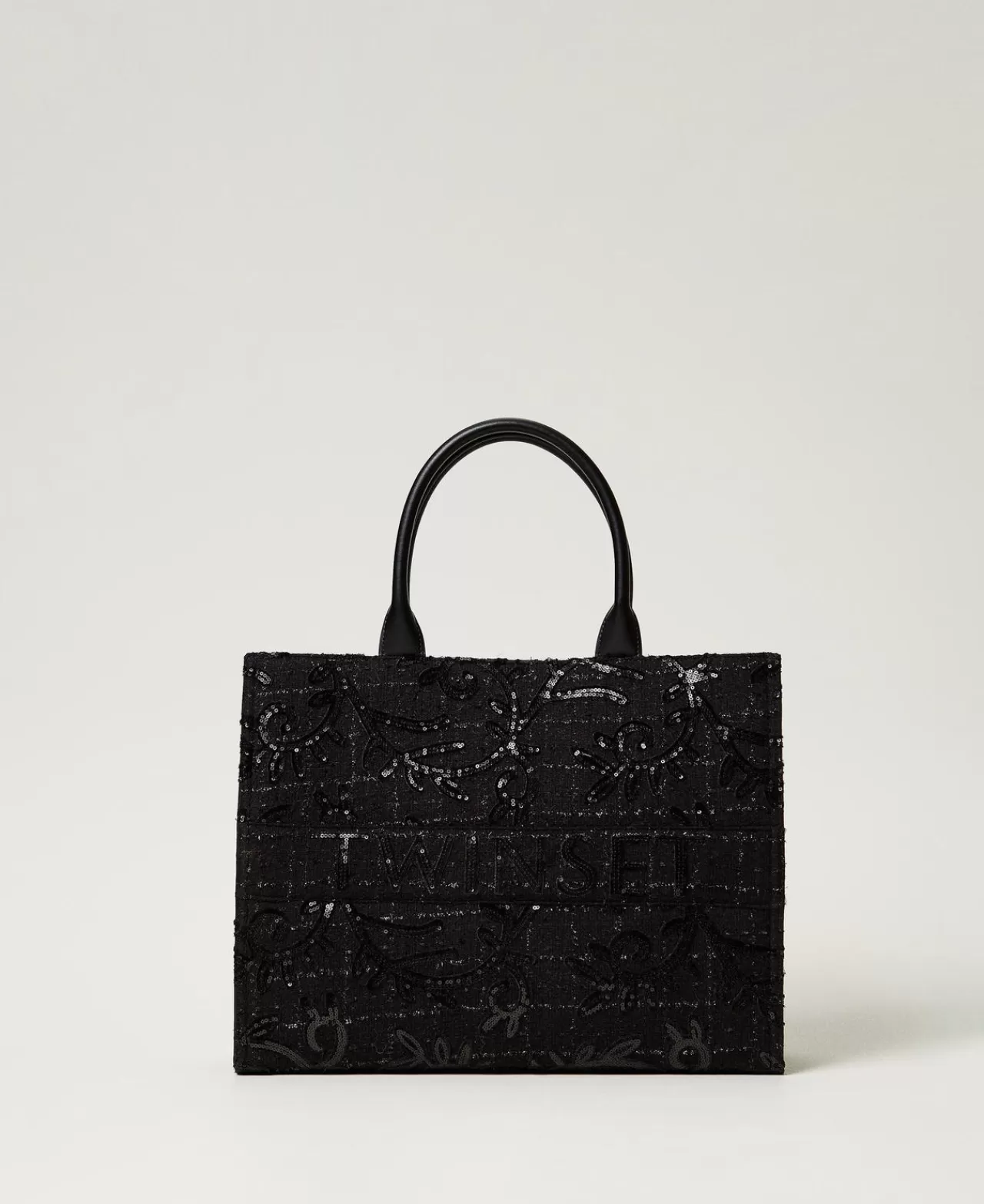 Borse Shopping | Borse A Mano | TWINSET Milano Borsa Shopper 'Victoria' Con Ricamo E Logo Nero