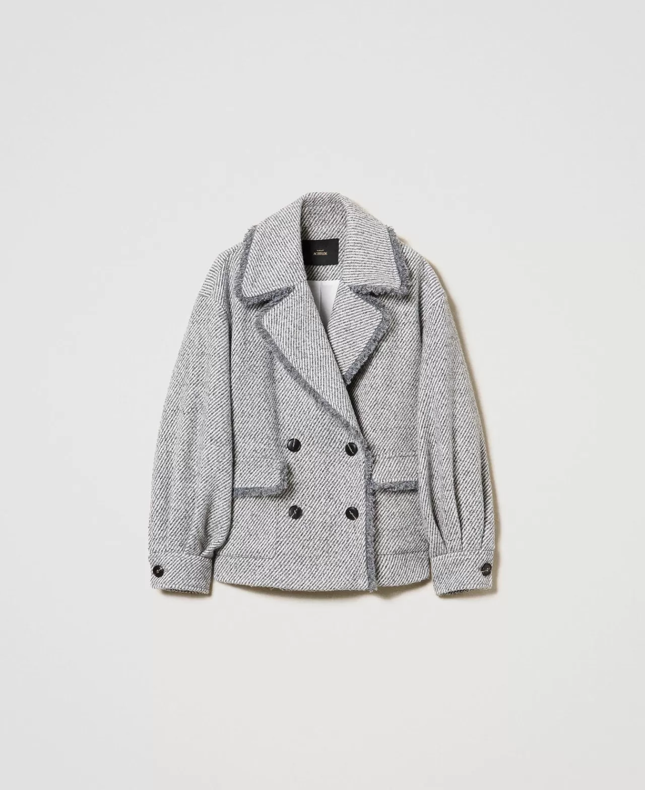Giacche E Piumini | TWINSET Milano Caban Doppiopetto In Panno Bicolor Bicolor Grigio Fumè / White