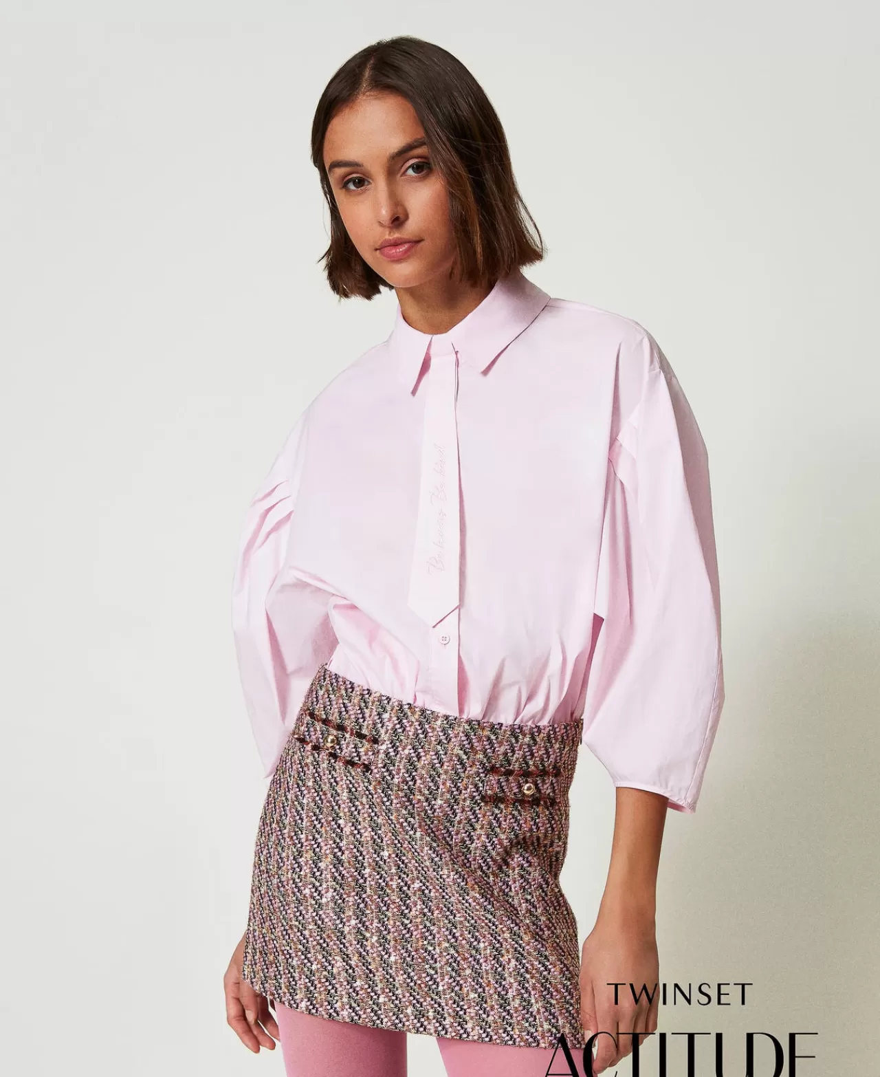 Bluse E Camicie | TWINSET Milano Camicia Boxy Con Cravattino Rosa "Pink Tulle"