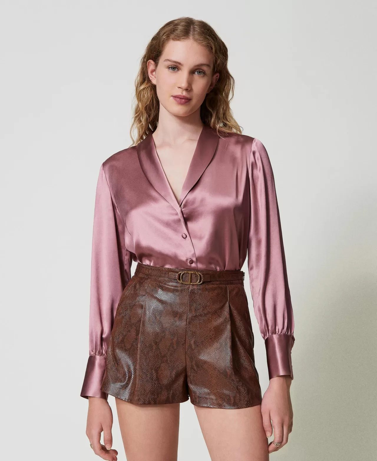 Bluse E Camicie | TWINSET Milano Camicia Con Collo A Scialle Rosa "Chocolate Ruby"