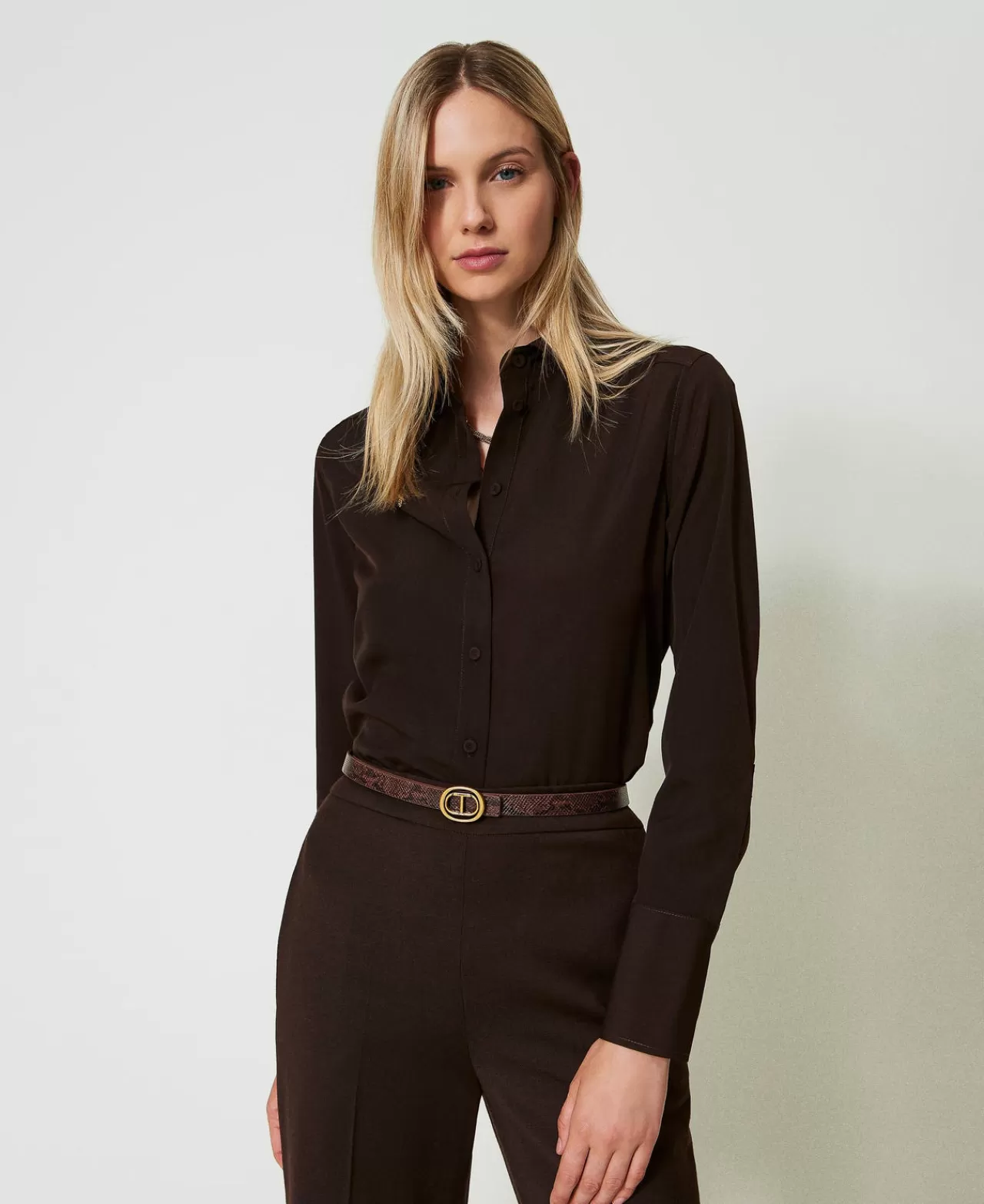 Bluse E Camicie | TWINSET Milano Camicia In Crêpe De Chine Cioccolato