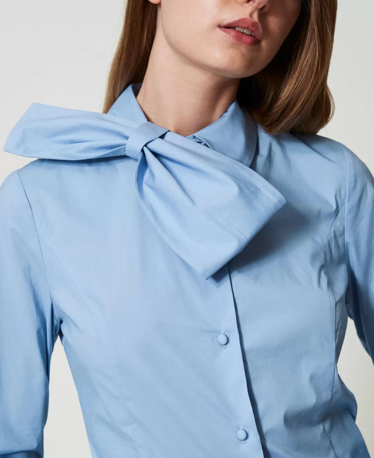 Bluse E Camicie | TWINSET Milano Camicia In Popeline Con Fiocco Air Blue