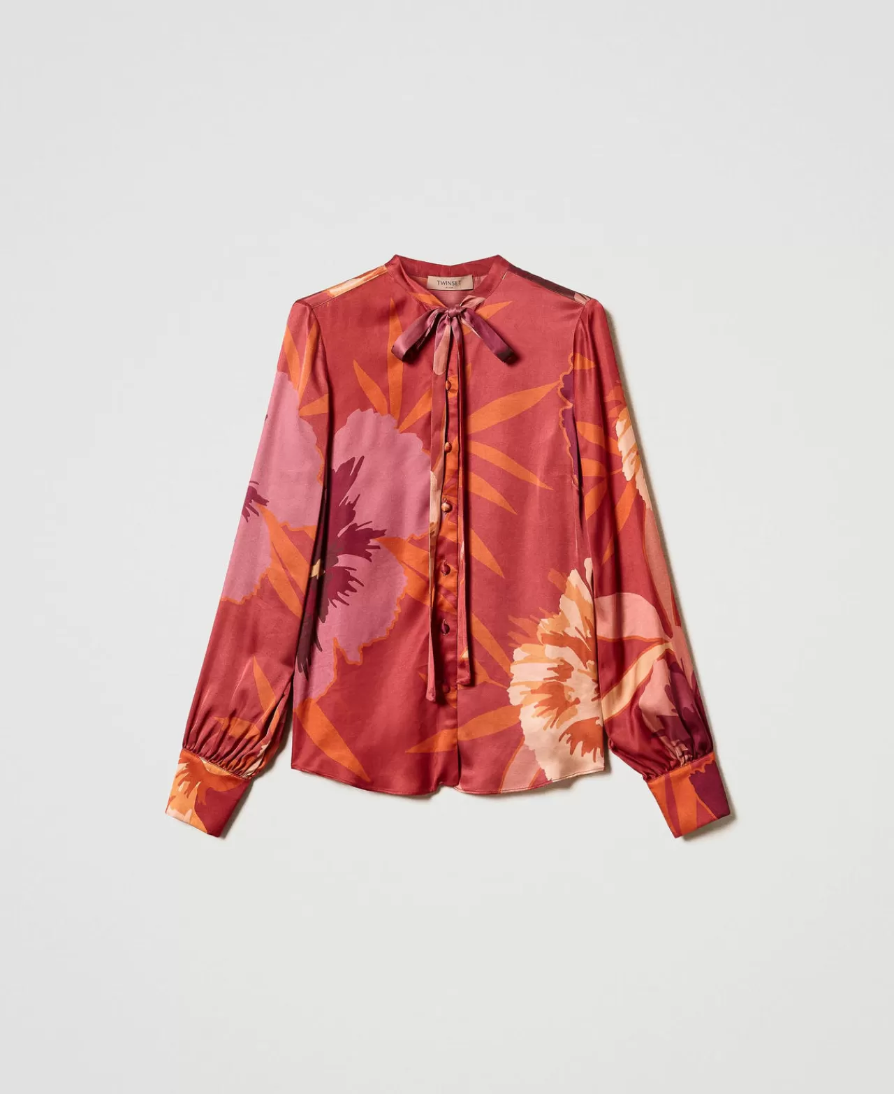 Bluse E Camicie | TWINSET Milano Camicia In Raso A Fiori Macro Flowers Rosso / Red Plum