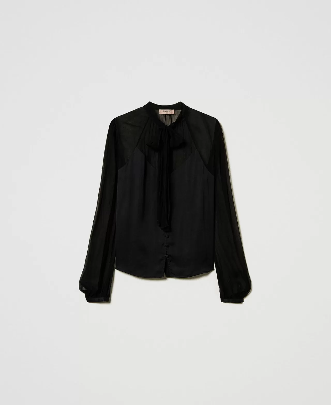 Bluse E Camicie | TWINSET Milano Camicia In Raso E Chiffon Nero