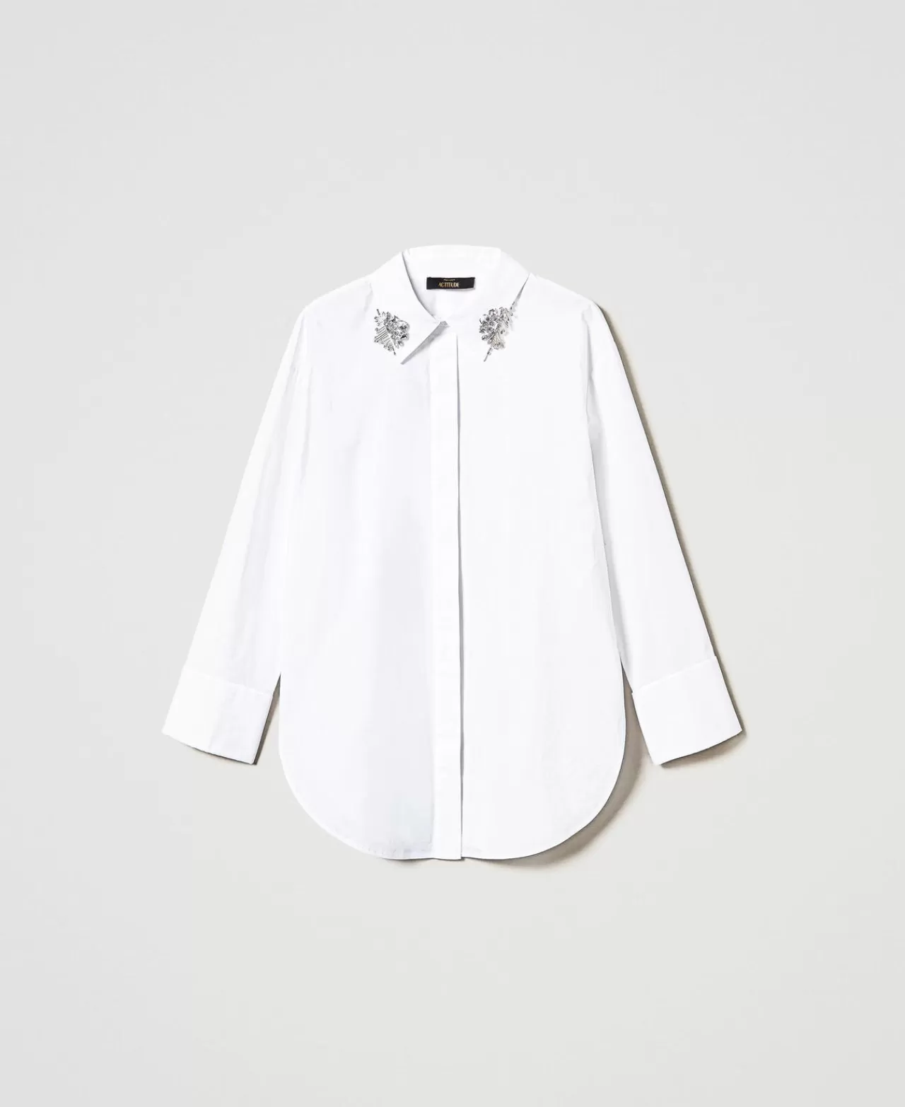 Bluse E Camicie | TWINSET Milano Camicia Over In Popeline Con Ricami Bianco "Papers"