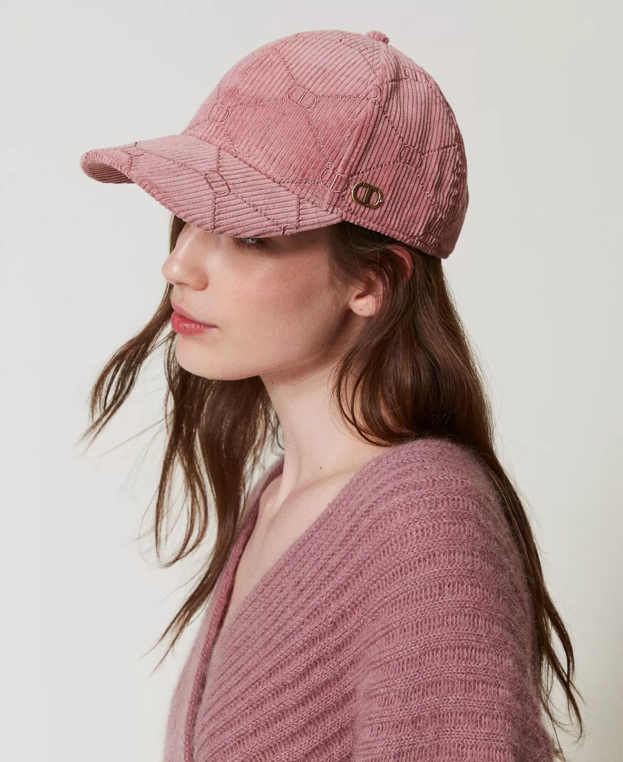 Cappelli | TWINSET Milano Cappello Da Baseball In Velluto Con Oval T Rosa "Chocolate Ruby"