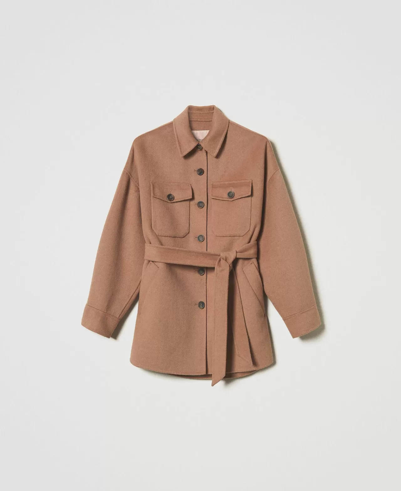 Cappotti E Trench | TWINSET Milano Cappotto Caban In Panno Double Misto Lana Marrone "Sandy Brown"