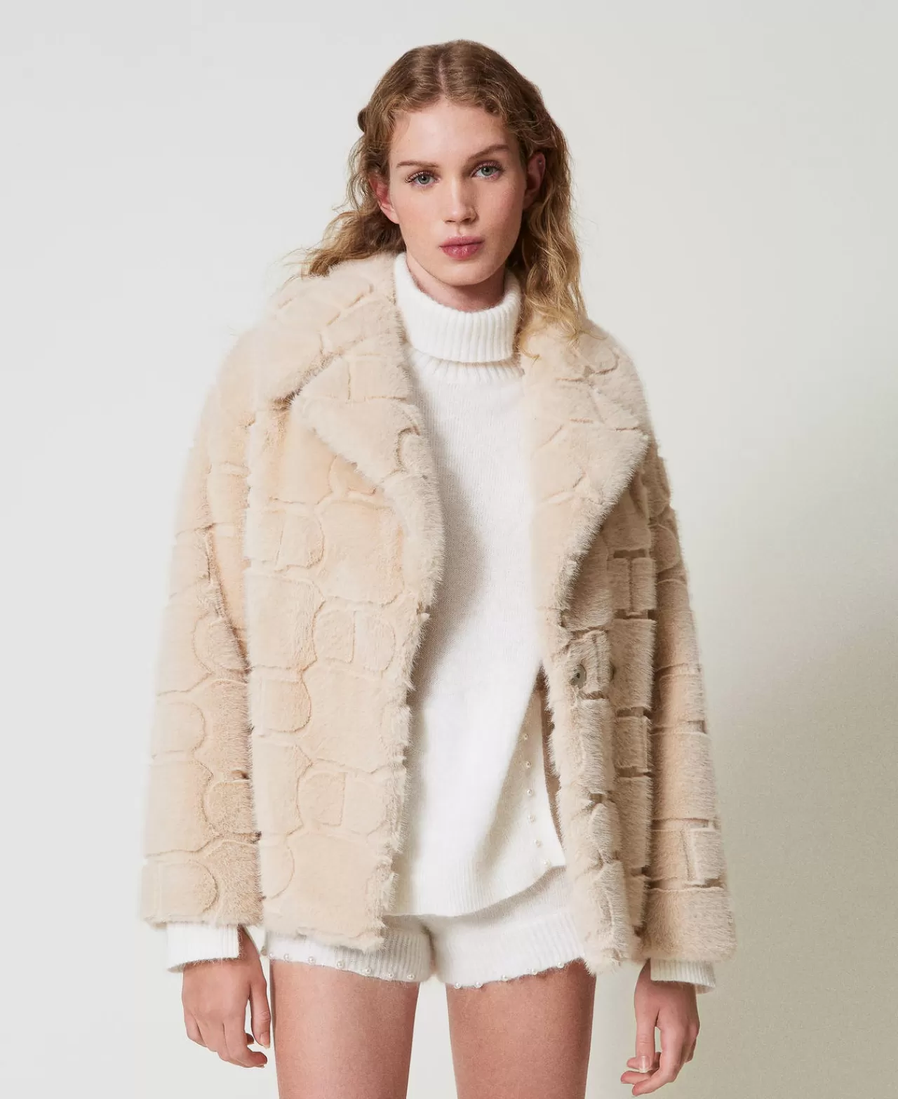Cappotti E Trench | TWINSET Milano Cappotto Corto In Faux Fur Con Oval T Bianco "White Cream"